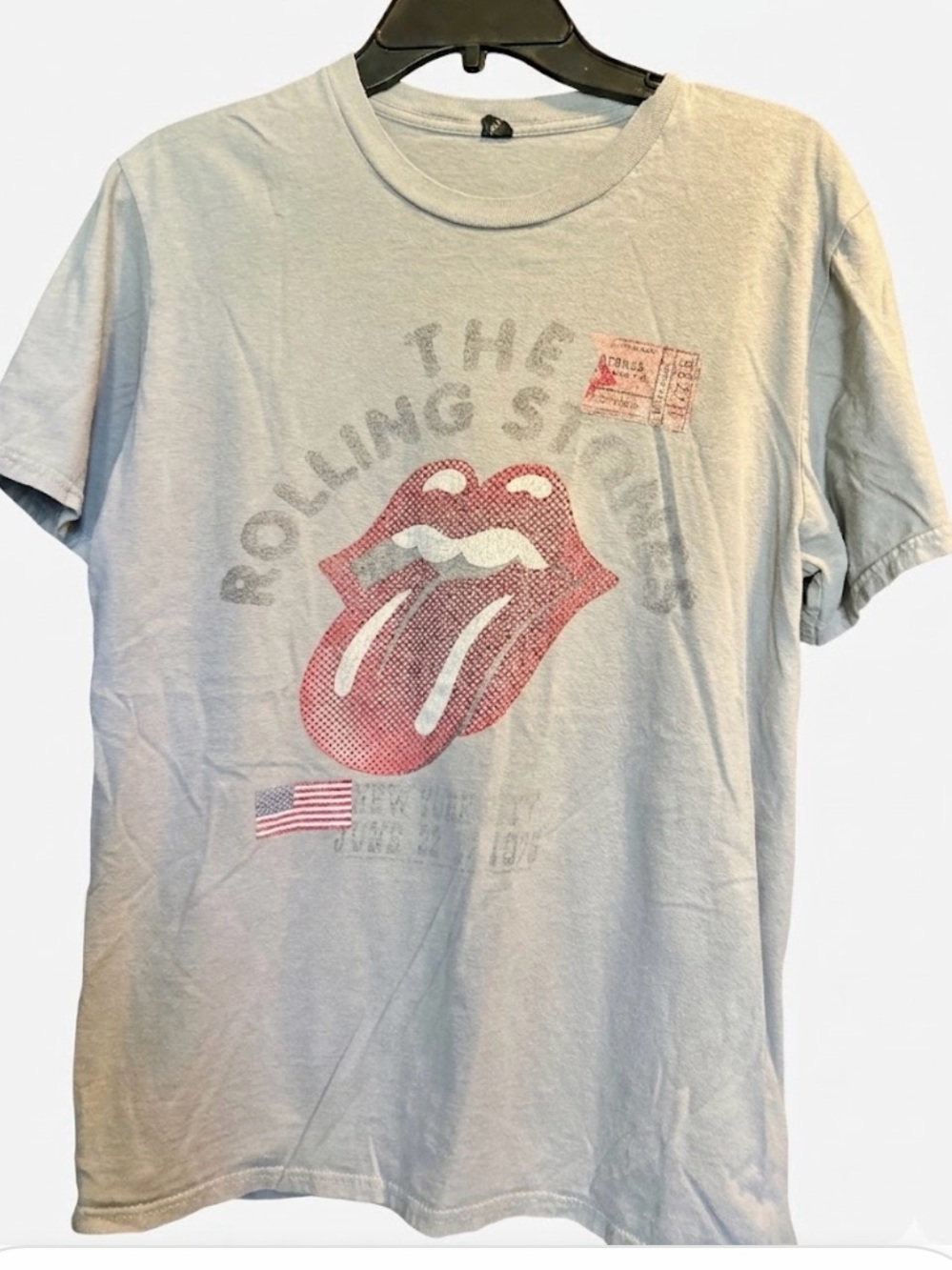 Rolling Stones 1975 Short Sleeve Graphic Tee - Light Gray with Red Logo